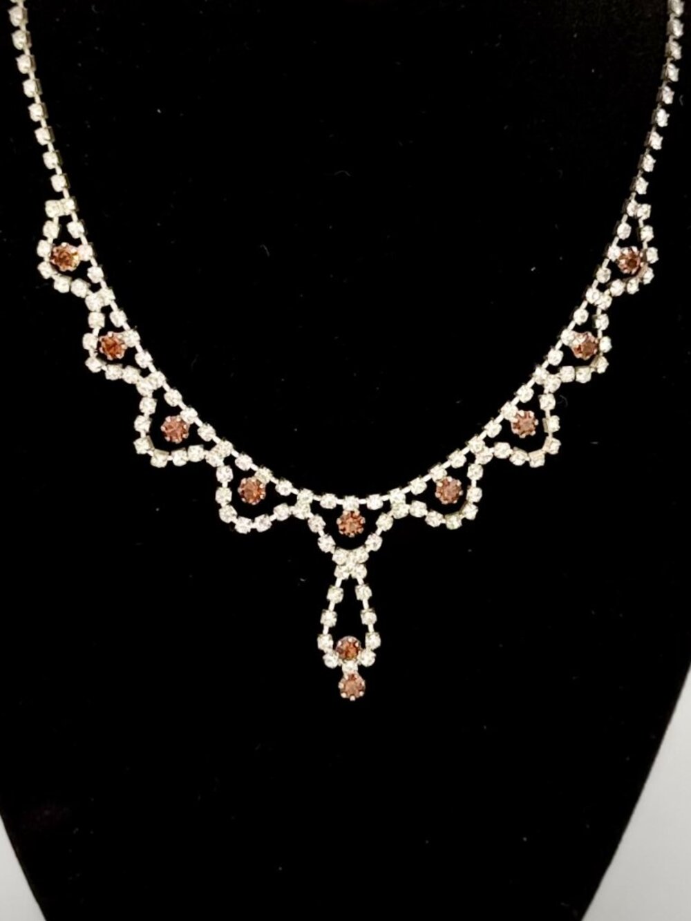 Vintage Dainty Rhinestone Y-Drop Choker Necklace Silver Tone